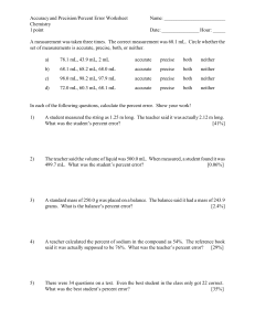 Accuracy, Precision & Percent Error Chemistry Worksheet