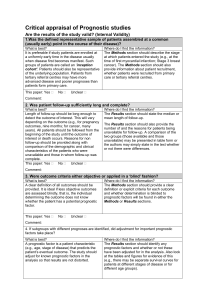 Prognostic Study Appraisal Checklist: Internal Validity