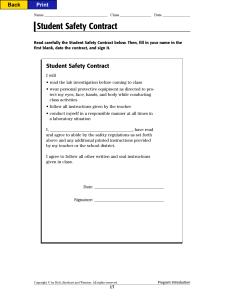Student Safety Contract for Science Lab