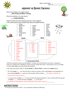 Abiotic vs Biotic Factors Worksheet