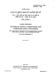 IS 1367 Part 3: Steel Fastener Mechanical Properties