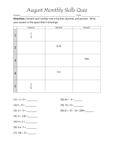 August Math Skills Quiz: Fractions, Decimals, Integers