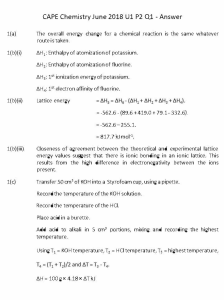 Chemistry unit 1 P2 Answers Solutions