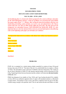 Thermodynamics Homework: TER 201E Spring 2020