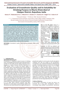 Evaluation of Groundwater Quality and its Suitability for Drinking Purpose in Dharta Watershed of Udaipur District Rajasthan India