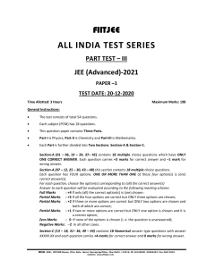 JEE Advanced Physics Test Paper - Part Test III