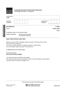 Cambridge Checkpoint Math Paper 1 (Oct 2019)