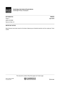 Cambridge Primary Checkpoint Math Mark Scheme 2016