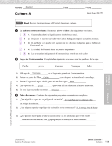 Página de cuaderno de ejercicios sobre cultura y medio ambiente de Centroamérica