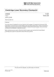 Cambridge Lower Secondary Science Checkpoint Mark Scheme