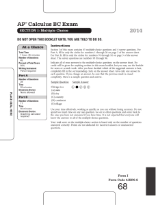 AP Calculus BC Exam 2014 Multiple Choice Section
