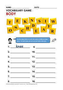 Body Parts Vocabulary Game Worksheet