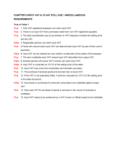 Input VAT & VAT Due: Exam Questions
