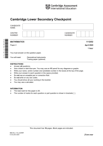 Cambridge Lower Secondary Checkpoint Math Exam Paper