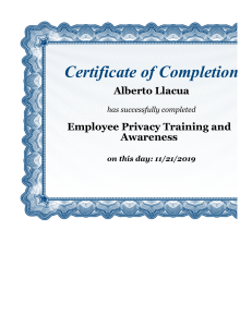 Employee Privacy Training Certificate