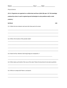 Physical Science: Atoms, Elements, and Compounds Worksheet