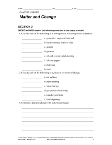Matter and Change Worksheet
