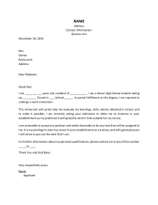 Work Immersion Letter of Intent