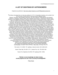 UFO Sightings by Astronomers: Historical List