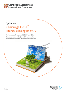 Cambridge IGCSE Literature in English Syllabus 0475