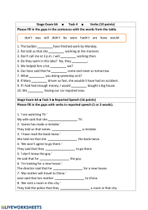English Exam: Verbs, Reported Speech, Multiple Choice