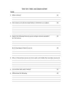Grade 8 History Test: Term 1, 2022