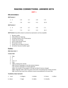 Answer Key: Making Connections Unit 1