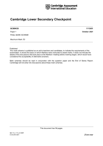 Science Checkpoint Mark Scheme: October 2021