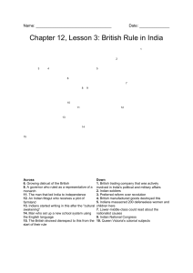 British Rule in India Worksheet: Chapter 12, Lesson 3