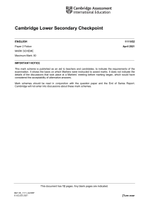 April 2021 English Checkpoint Paper Marking Sceme