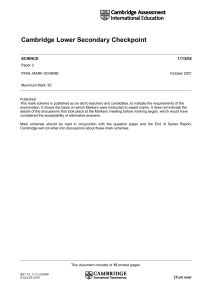 Cambridge Lower Secondary Science Checkpoint Mark Scheme