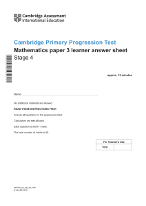 Cambridge Primary Math Test Stage 4 Answer Sheet