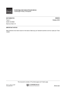 Cambridge Primary Checkpoint Math Mark Scheme Oct 2015