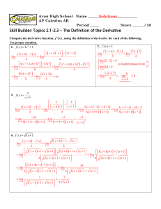 Calculus Derivative Definition Worksheet