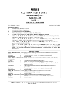 JEE Advanced Physics, Chemistry, Math Test Paper