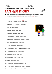 Tag Questions Grammar Worksheet