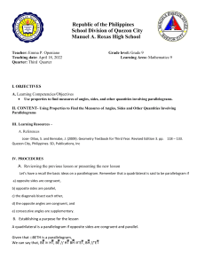 Grade 9 Math: Parallelogram Properties Lesson Plan