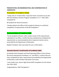 SHS JDVP Completion Ceremony Script
