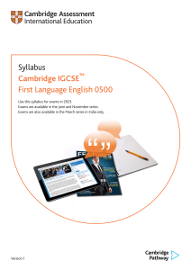 Cambridge IGCSE First Language English 0500 Syllabus