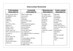 Discourse Markers Table: Argumentation Guide