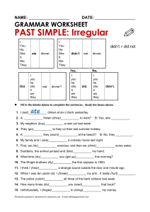 Past Simple Irregular Verbs Grammar Worksheet