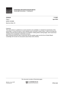 Cambridge Science Checkpoint Mark Scheme