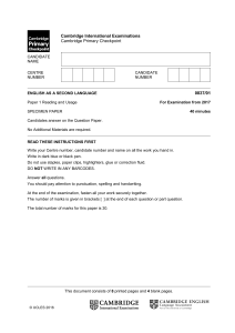 ESL Exam Paper: Cambridge Primary Checkpoint