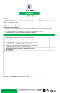 Teacher Observation Rating Sheet