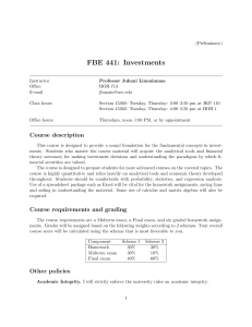 FBE 441 Investments Course Syllabus