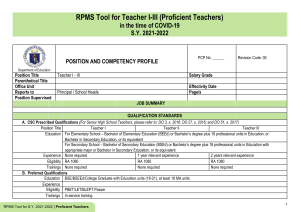RPMS Tool for Teachers I-III (Proficient) SY 2021-2022