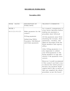 Record of Work Done - Trainee Experience November 2021