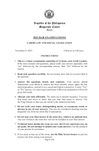 Labor Law Bar Exam 2022 - Philippines Supreme Court