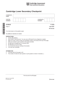 Science Exam Paper: Cambridge Lower Secondary Checkpoint