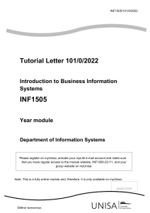 INF1505: Intro to Business Information Systems - Tutorial Letter